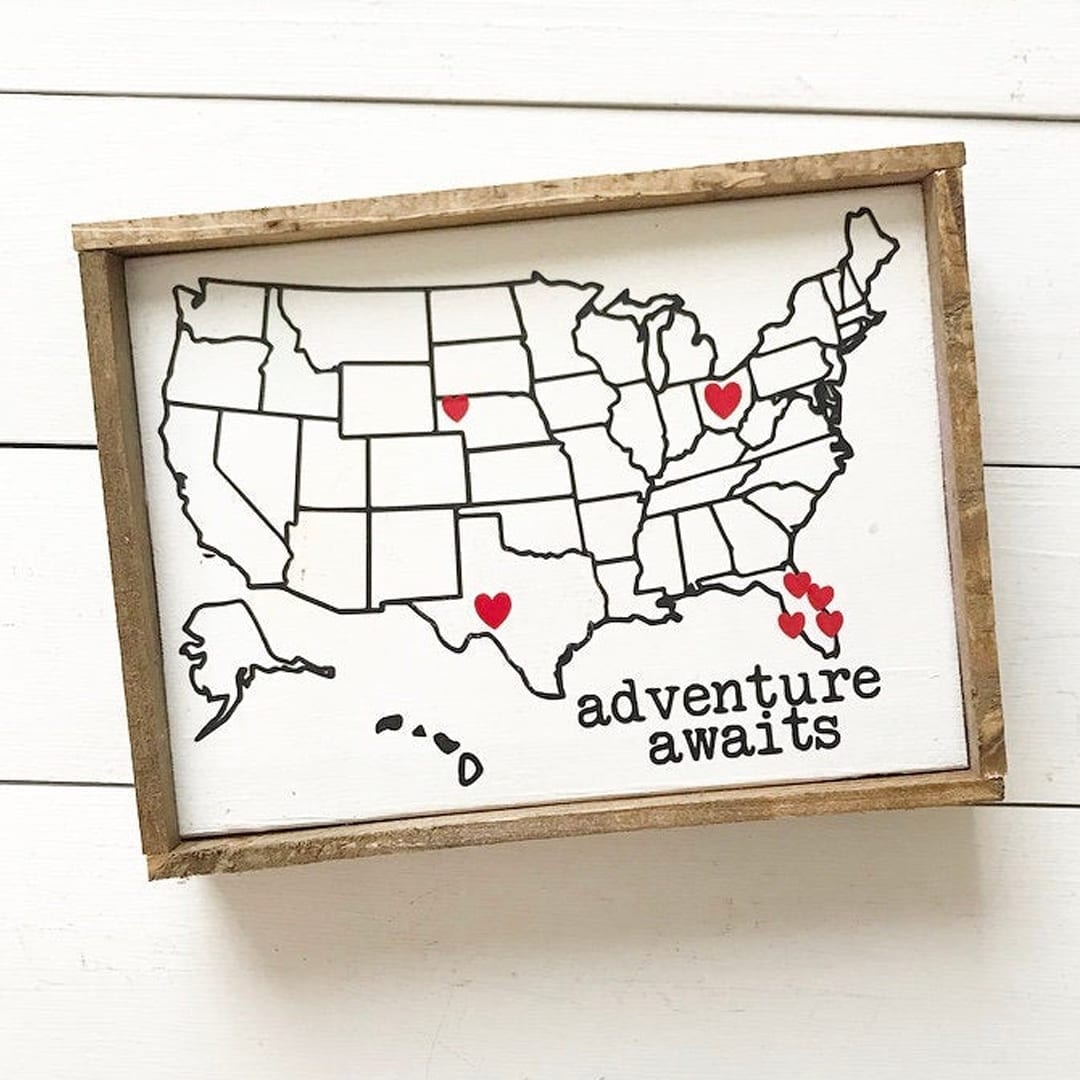 Wood Framed US Travel Map